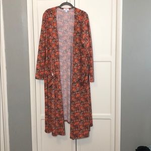 LulaRoe Sarah, Orange, and ice blue roses! XL